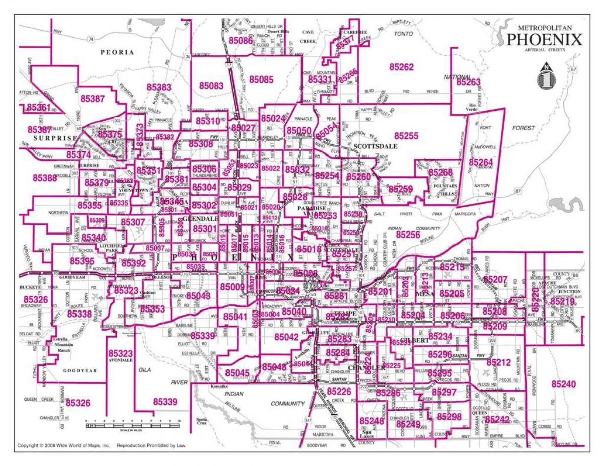 ciutat de Phoenix codi postal mapa
