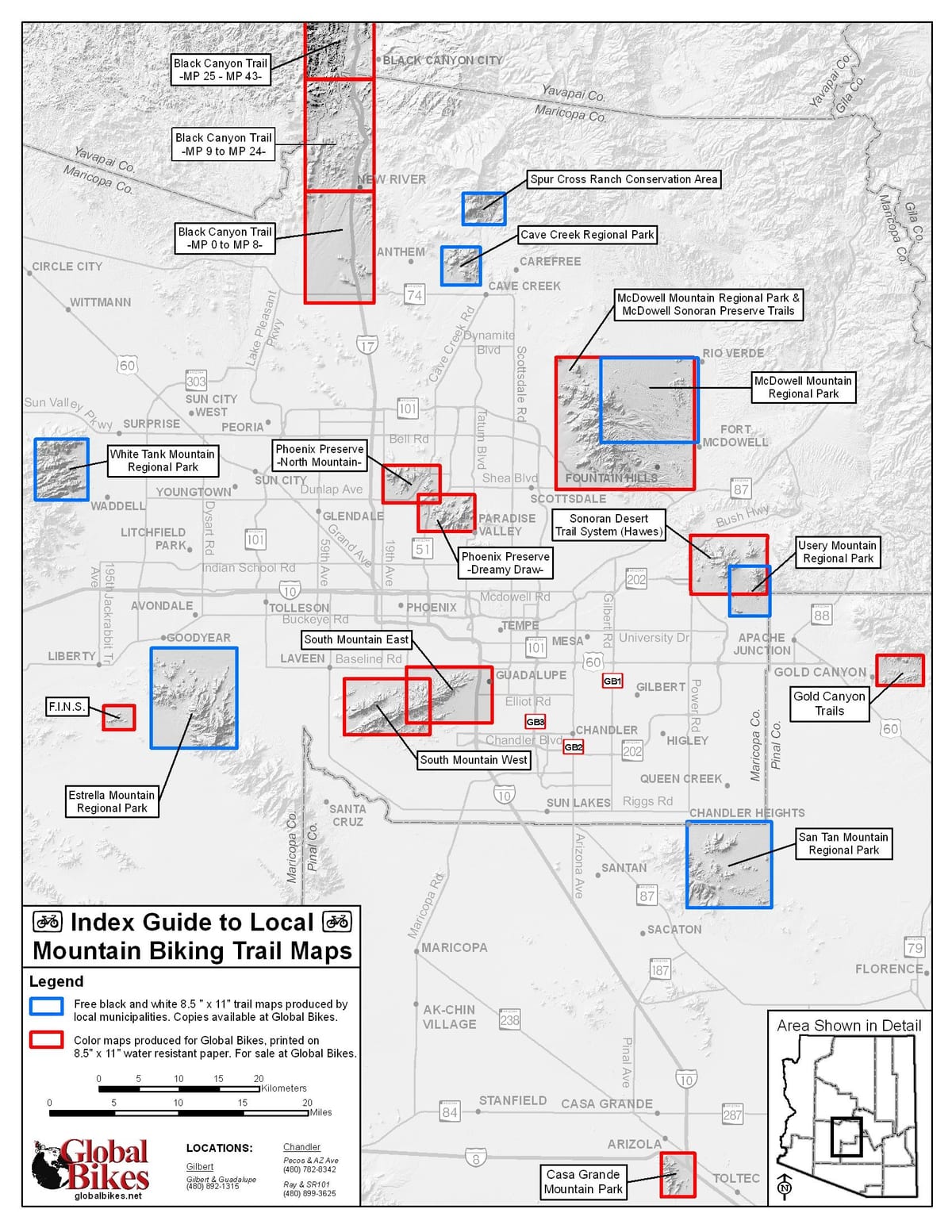 Phoenix senders per a bicicletes mapa