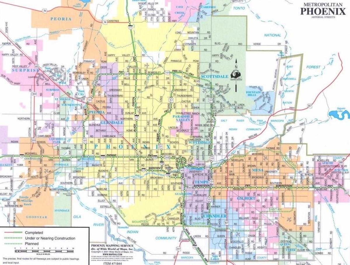 mapa de Phoenix, Arizona i els seus voltants