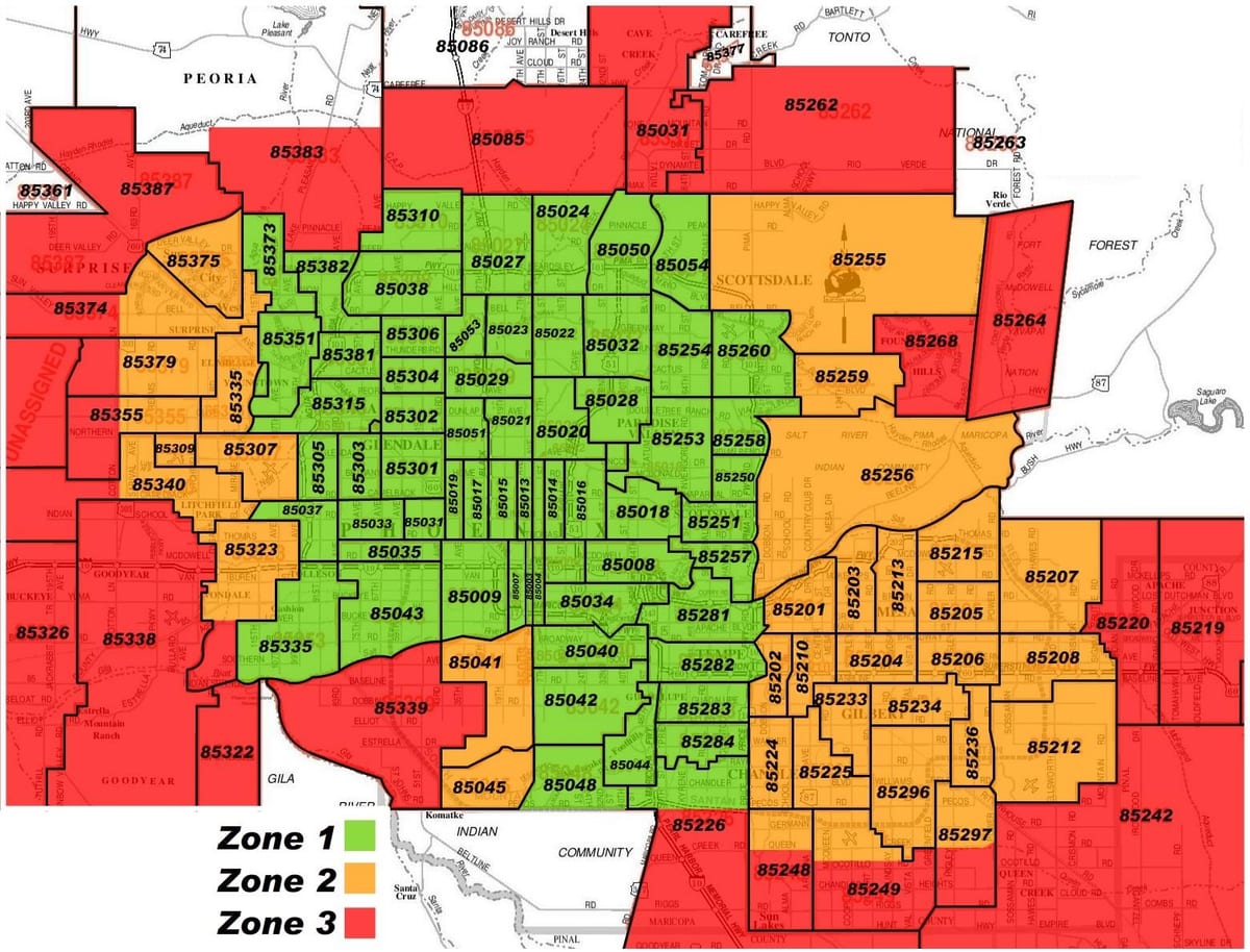 mapa Phoenix zona