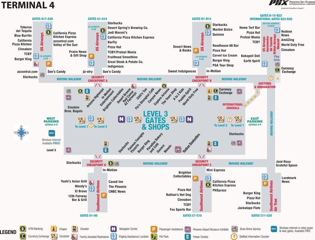 Phoenix mapa de l'aeroport a la terminal 4