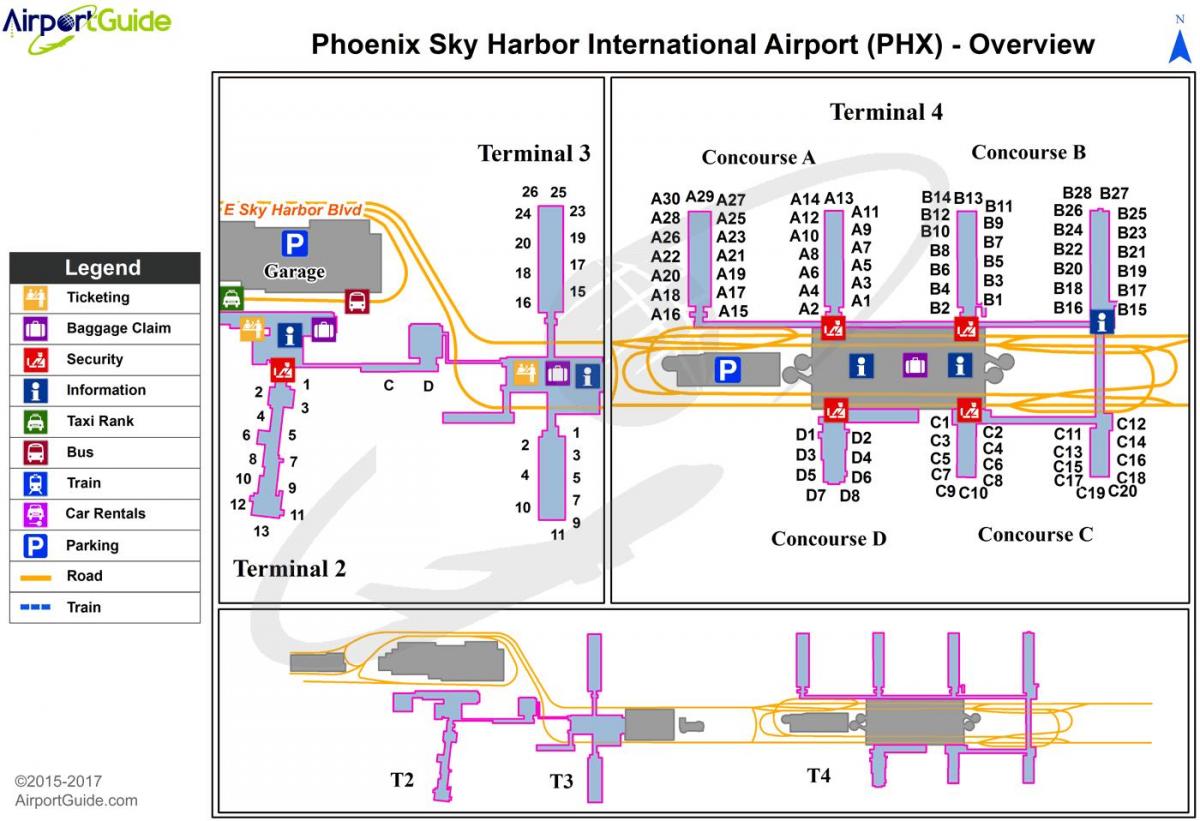 sky harbor terminal de l'aeroport mapa